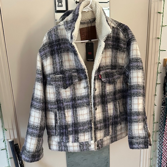 Levi's Other - Levi's Premium Vintage Trucker Purple Checkered Sherpa Jacket Small New W Tags
